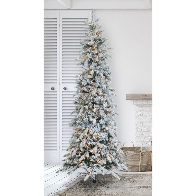 The Holiday Aisle® Prelit Narrow Flocked Green/White Pine Artificial